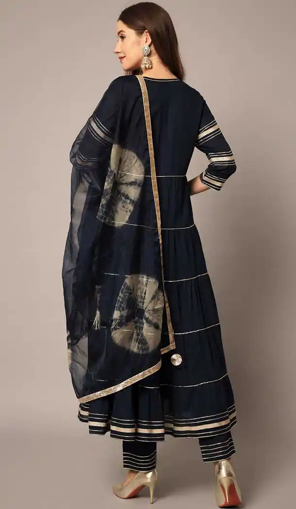 Embroidery Work Rayon Navy Blue Party Wear Readymade Salwar Kameez - 8181180926