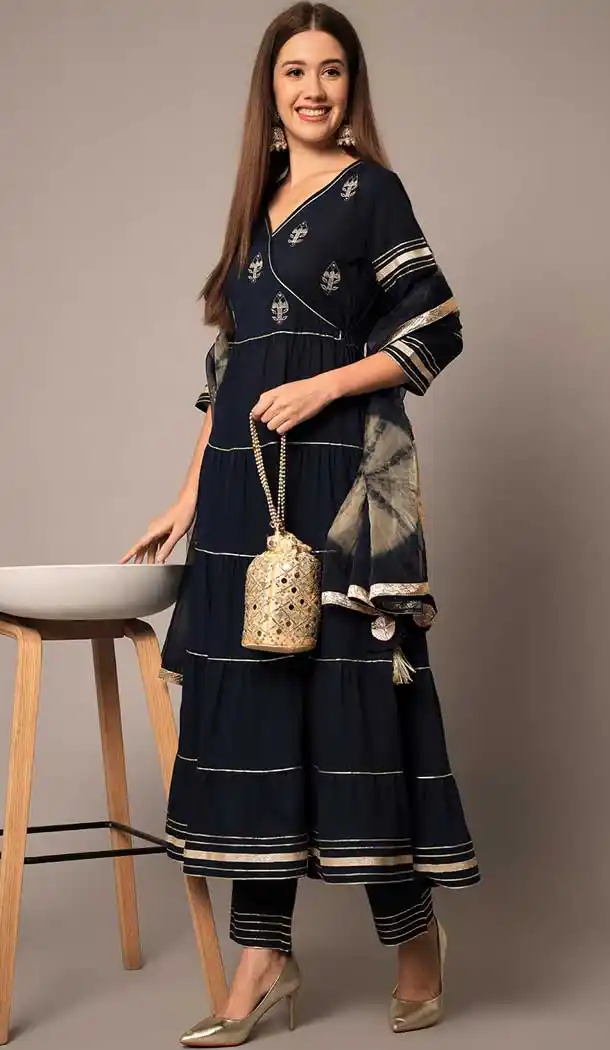 Embroidery Work Rayon Navy Blue Party Wear Readymade Salwar Kameez - 8181180926