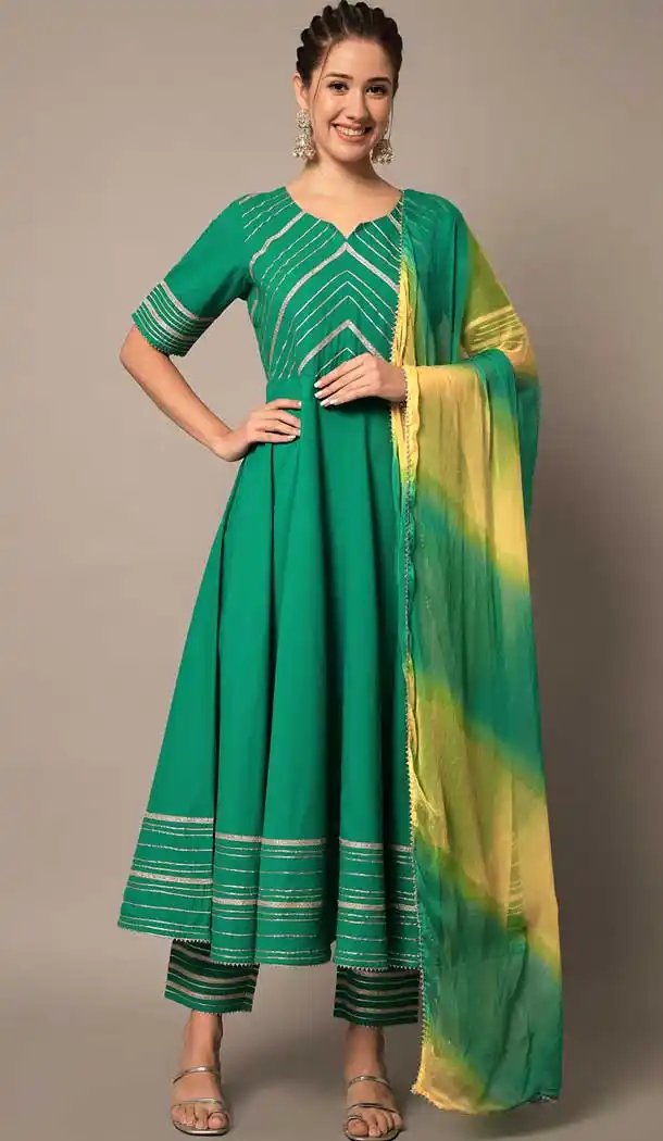 Embroidery Work Rayon Rama Green Party Wear Readymade Salwar Kameez - 8181180927