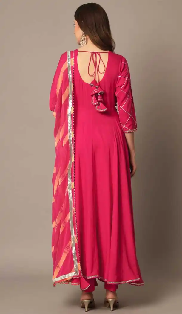 Embroidery Work Rayon Pink Party Wear Readymade Salwar Kameez - 8181180928