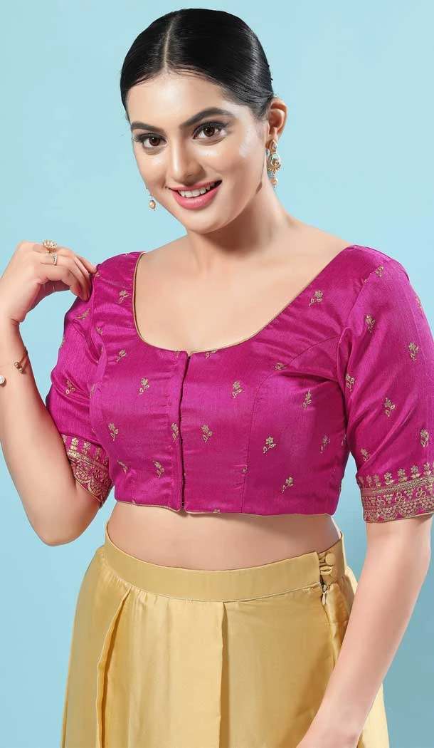 Designer Silk Embroidery Work Party Wear Readymade Blouse In Magenta - 8182180932