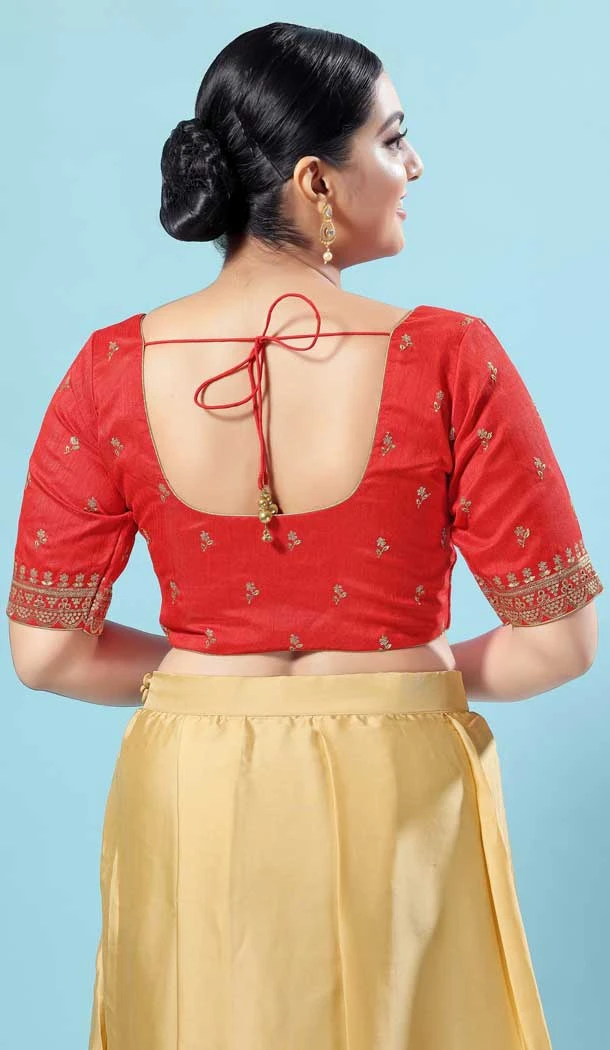 Designer Silk Embroidery Work Party Wear Readymade Blouse In Red - 8182180935