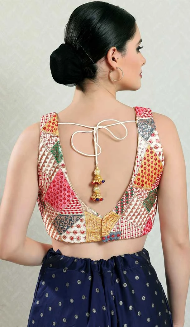 Multi Color Brocade Embroidery Designer Party Wear Readymade Blouse - 8183180936