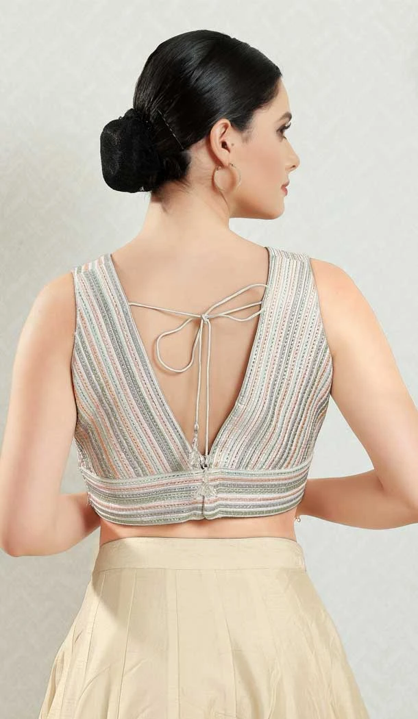 White Color Brocade Woven Work Designer Party Wear Readymade Blouse - 8183180937