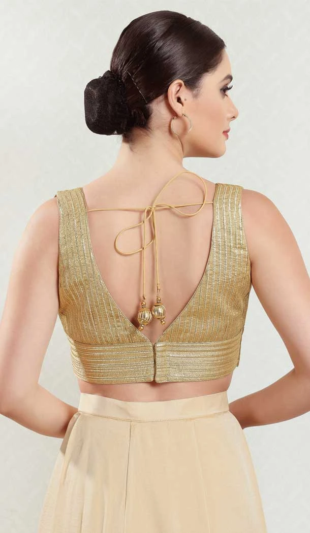 Gold Color Brocade Woven Work Designer Party Wear Readymade Blouse - 8183180938