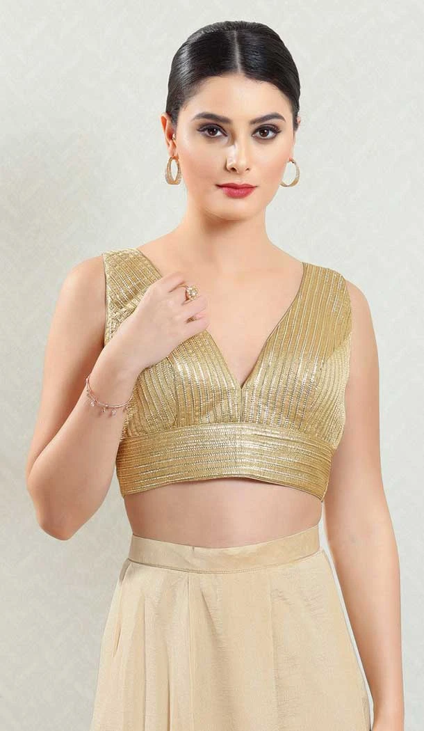 Gold Color Brocade Woven Work Designer Party Wear Readymade Blouse - 8183180938
