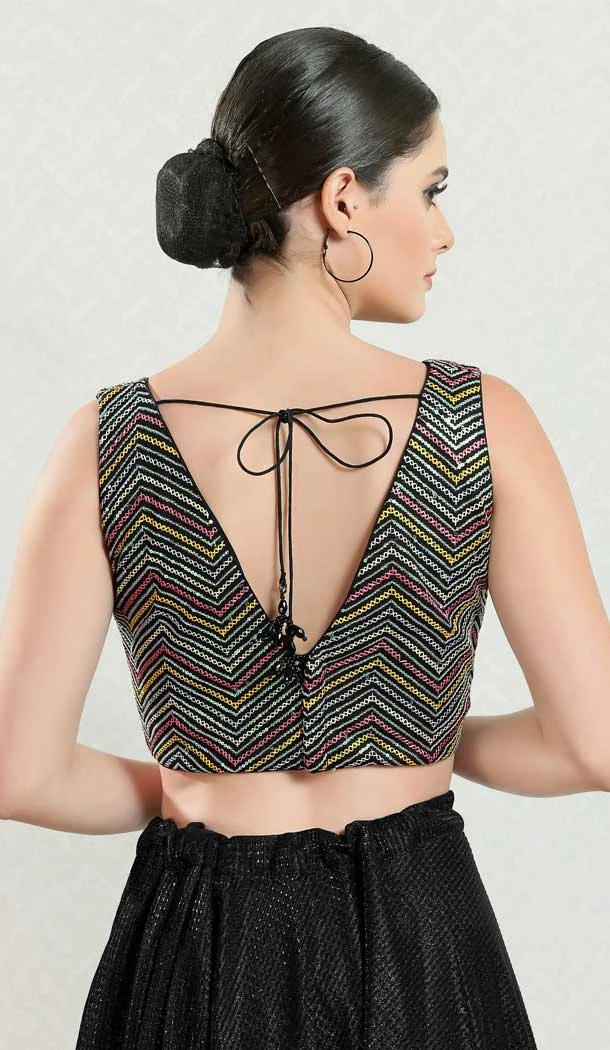 Black Color Silk Embroidery Designer Party Wear Readymade Blouse - 8183180939