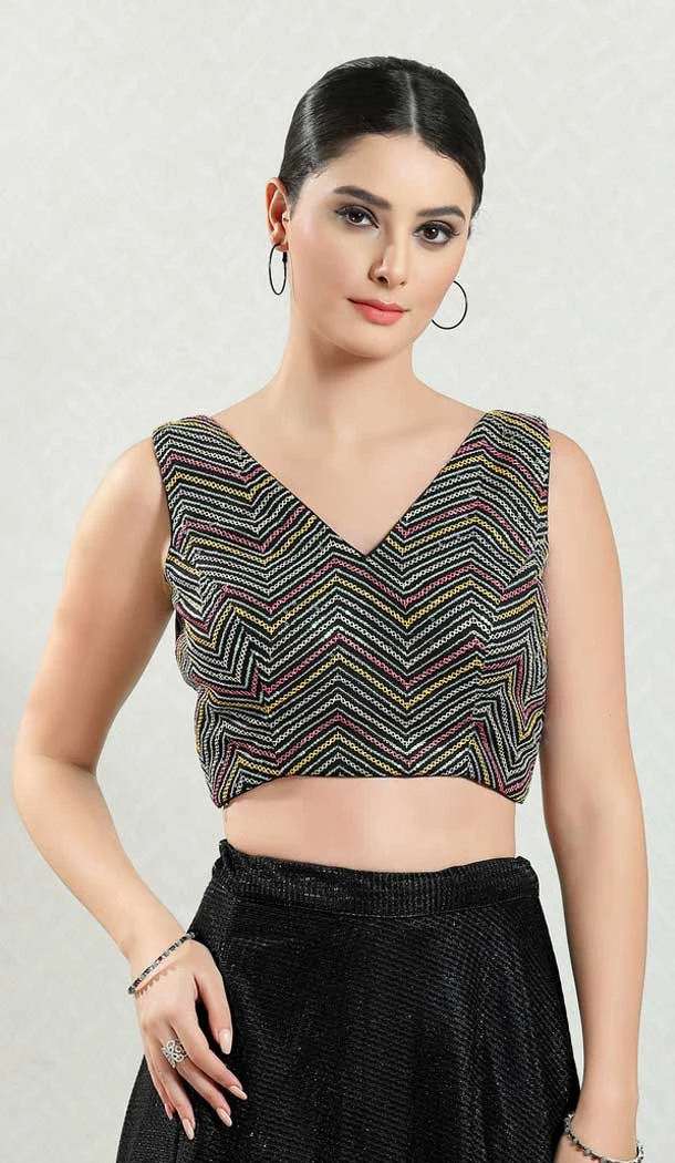 Black Color Silk Embroidery Designer Party Wear Readymade Blouse - 8183180939
