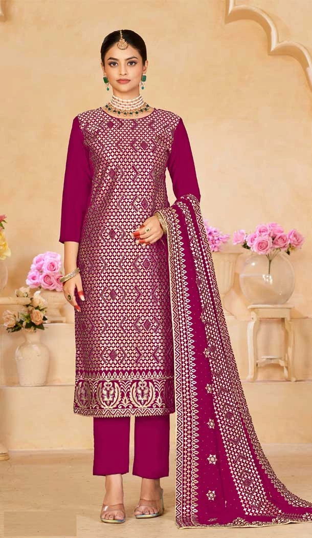 Pink Blooming Vichitra Embroidery Work Party Wear Salwar Kameez - 8184180941
