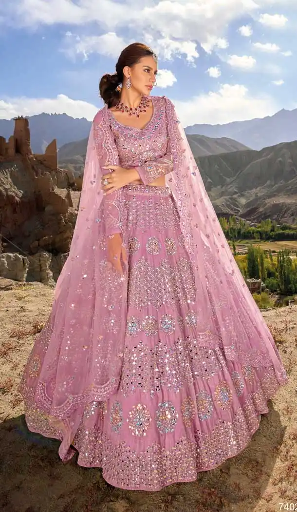 Pink Pure Organza Embroidery Work Designer Wedding Wear Heavy Lehenga Choli - 8189180975