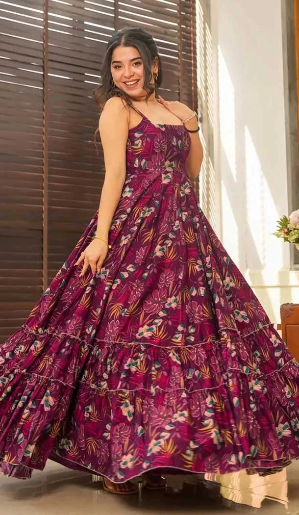 Wine Heavy Rayon Digital Printed Party Wear Readymade Gown - 11167199362 Wine Heavy Rayon Digital Printed Party Wear Readymade Gown - 11167199362