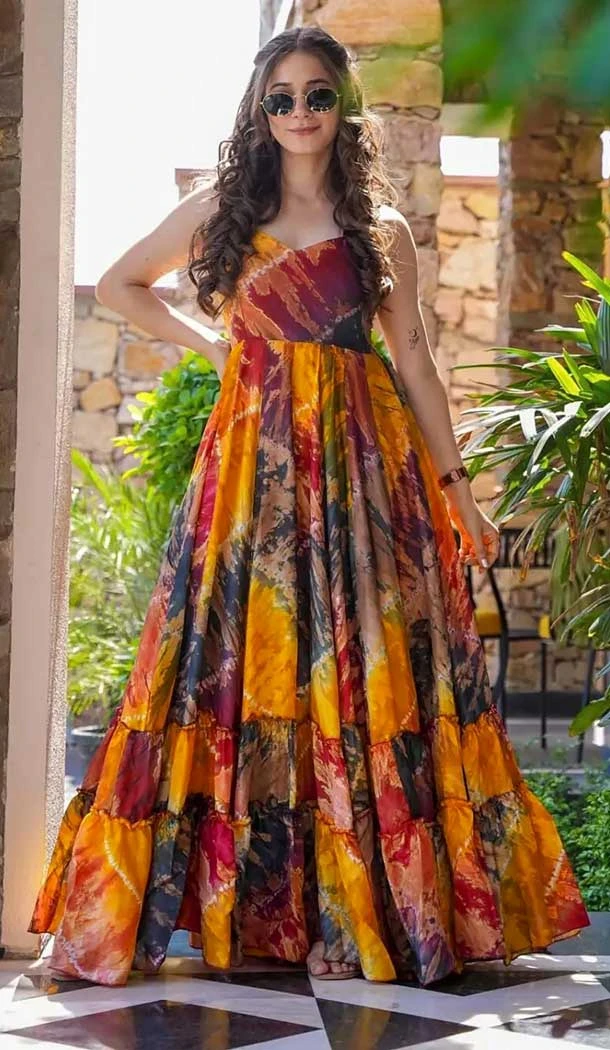 Heavy Rayon Digital Printed Party Wear Readymade Gown In Multi Color - 11167199366