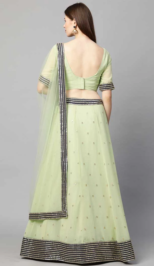 Sequins Work Georgette Green Designer Party Wear Heavy Lehenga Choli - 8195181009