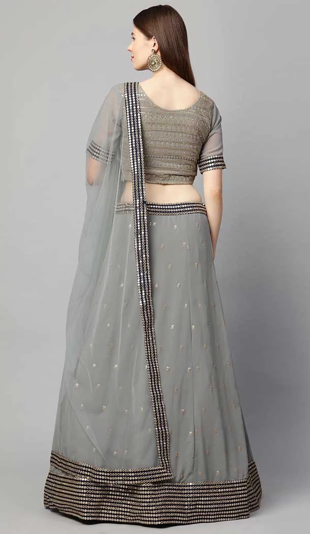 Sequins Work Georgette Grey Designer Party Wear Heavy Lehenga Choli - 8195181010