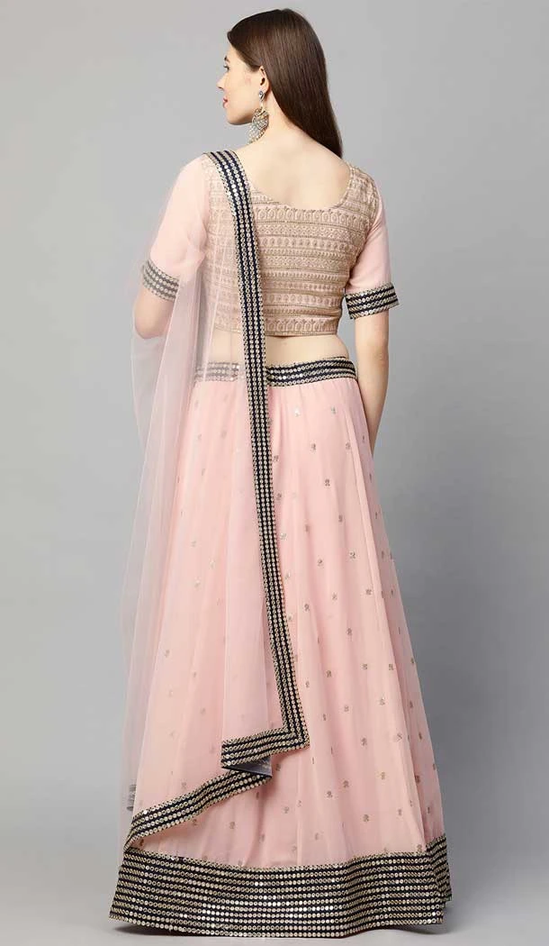 Sequins Work Georgette Pink Designer Party Wear Heavy Lehenga Choli - 8195181011