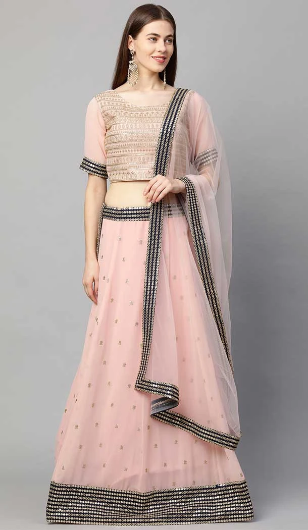 Sequins Work Georgette Pink Designer Party Wear Heavy Lehenga Choli - 8195181011