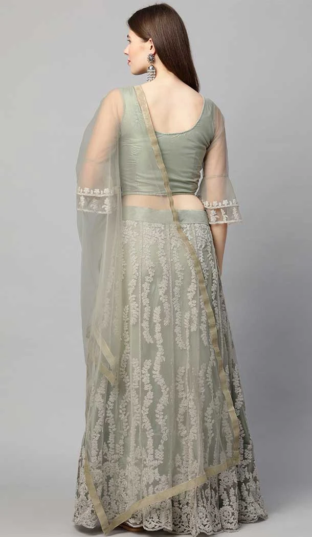 Heavy Designer Net With Thread Work Party Wear Lehenga Choli In Green - 8196181012