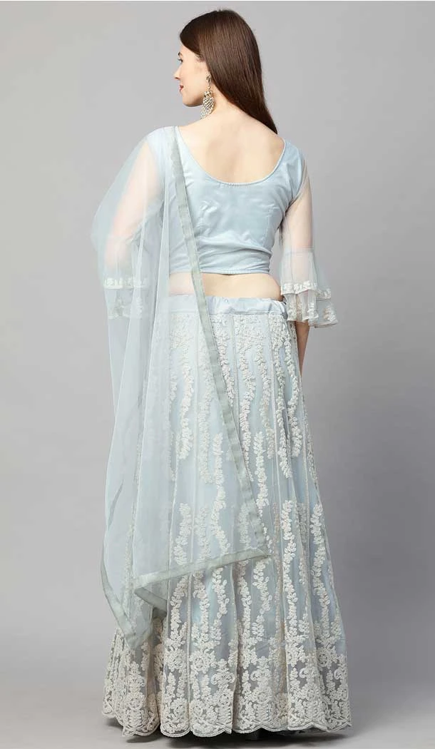 Heavy Designer Net With Thread Work Party Wear Lehenga Choli In Grey - 8196181013