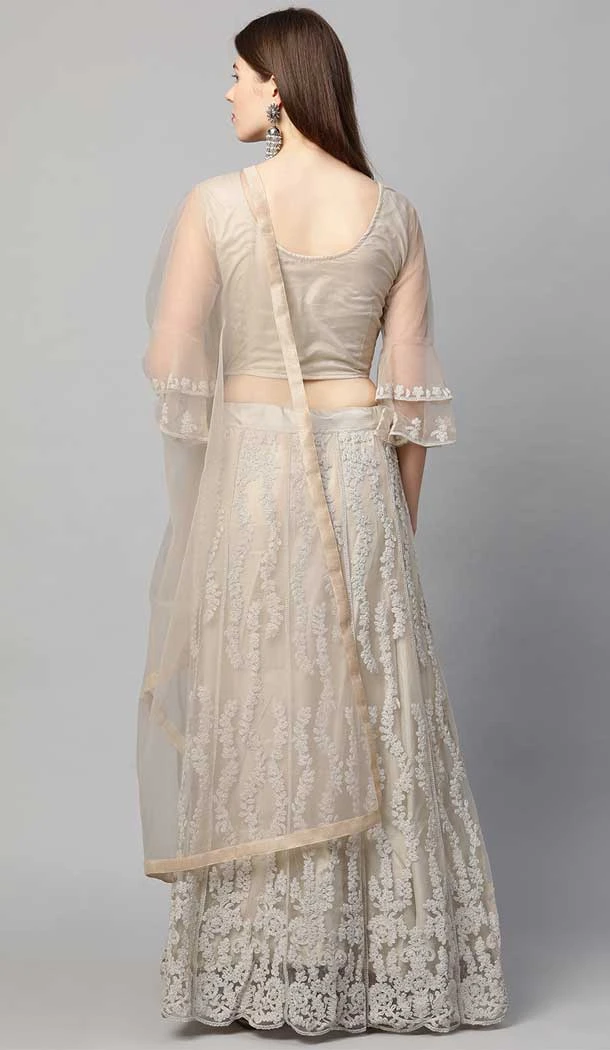 Heavy Designer Net With Thread Work Party Wear Lehenga Choli In Off White - 8196181014