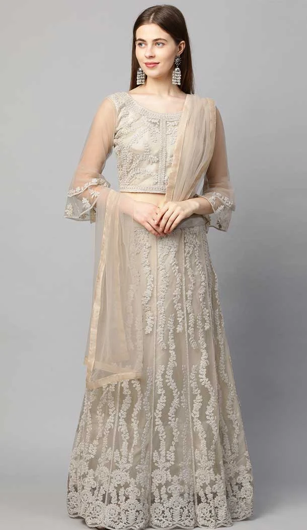 Heavy Designer Net With Thread Work Party Wear Lehenga Choli In Off White - 8196181014