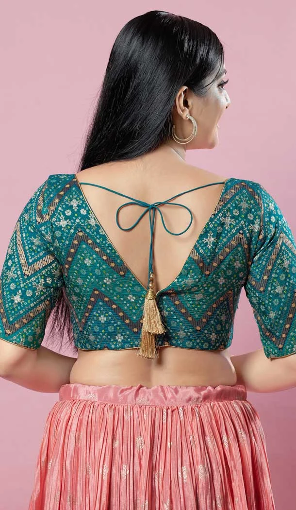 Rama Green Brocade Printed Work Designer Traditional Wear Readymade Blouse - 8197181022