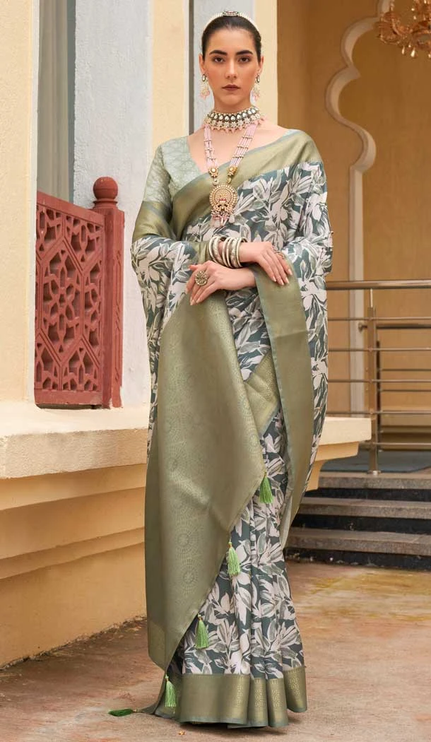 Designer Multi Color Heavy Weaving Digital Print Work Party Wear Saree - 8201181039