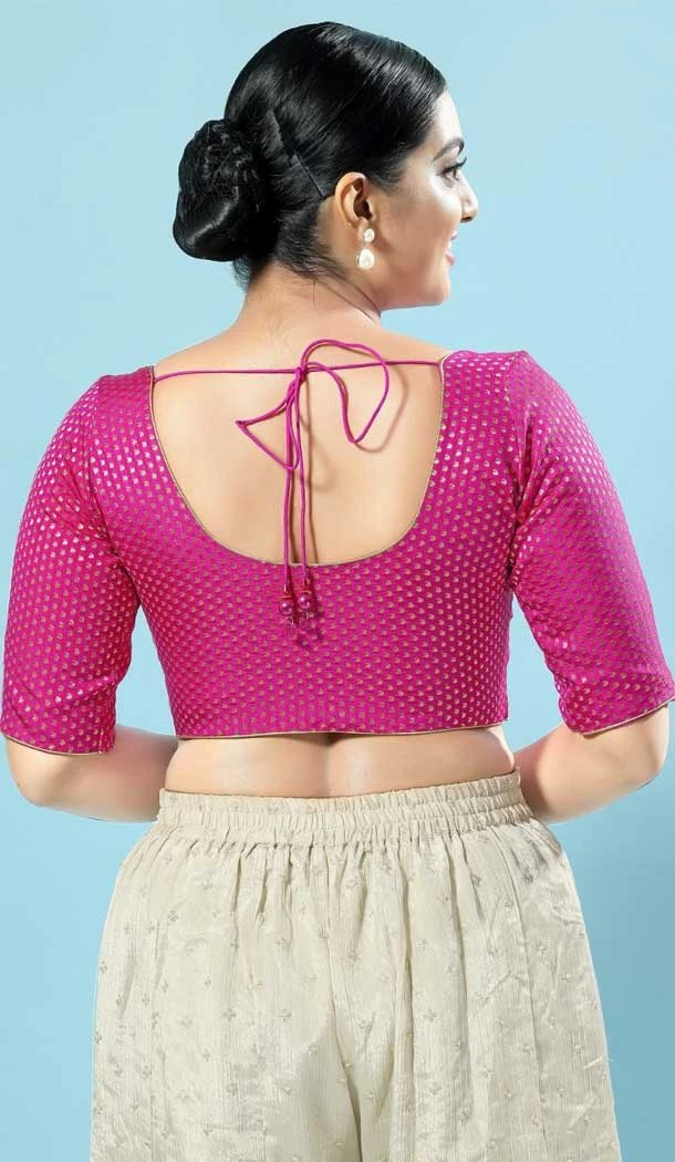 Pink Brocade Woven Work Party Wear Readymade Blouse - 8209181091