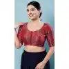 Maroon Brocade Printed Work Party Wear Readymade Blouse - 8209181092