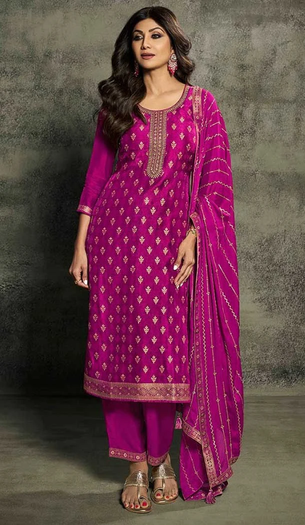 Embroidery Work Jacquard Pink Designer Festival Wear Salwar Kameez - 8214181112