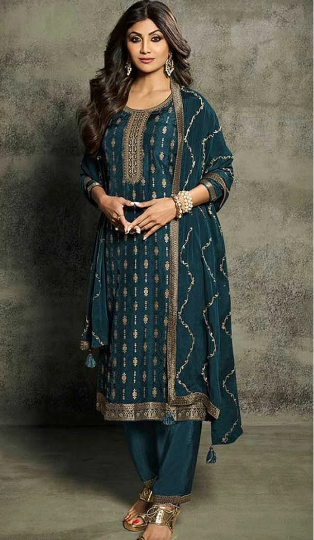 Embroidery Work Jacquard Rama Designer Festival Wear Salwar Kameez - 8214181113