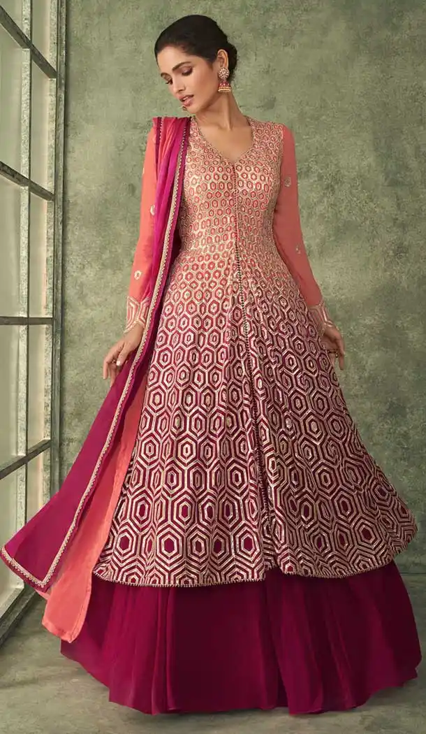 Designer Georgette Embroidery Work Party Wear Anarkali Salwar Suit In Red - 8215181116