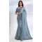 Blue Crepe Satin Silk Embroidery Work Party Wear Designer Saree - 8207181078