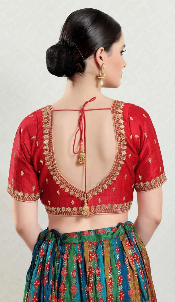 Silk Embroidery Work Dark Red Designer Festive Wear Readymade Blouse - 8226181201