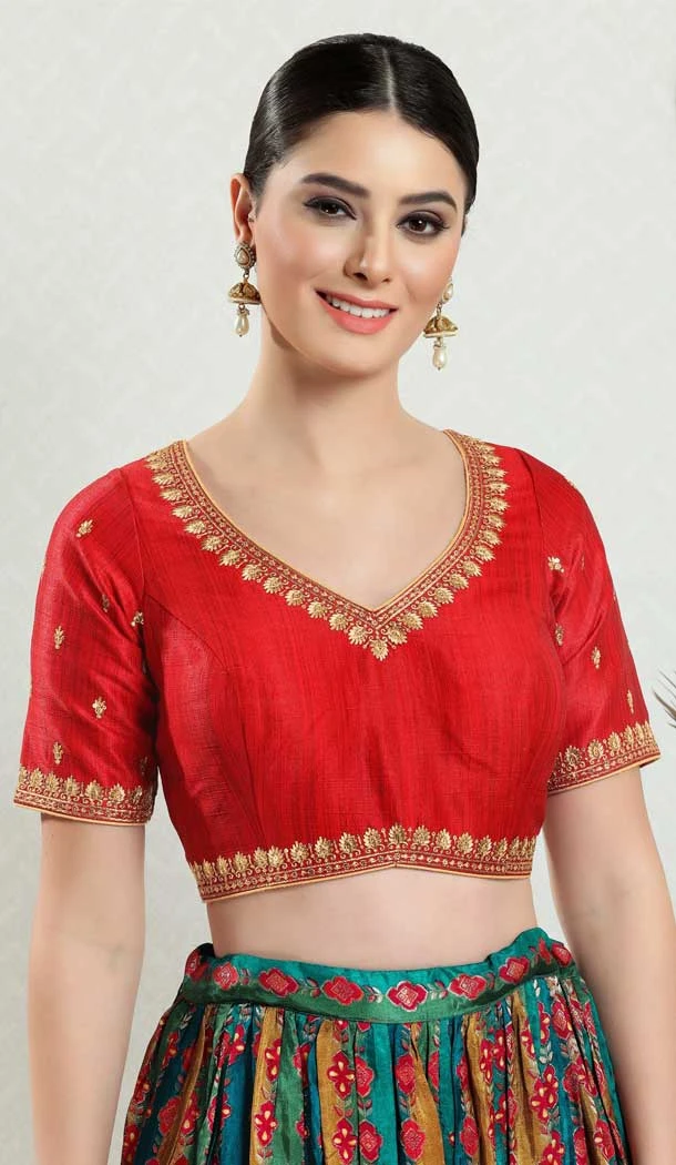Silk Embroidery Work Dark Red Designer Festive Wear Readymade Blouse - 8226181201