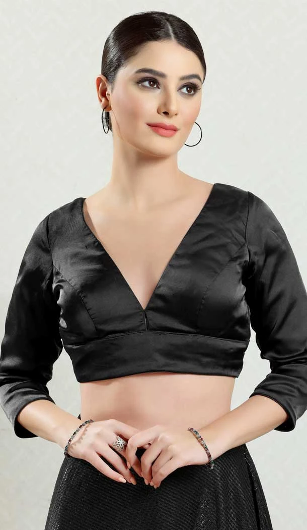 Silk Plain Black Designer Festive Wear Readymade Blouse - 8226181202