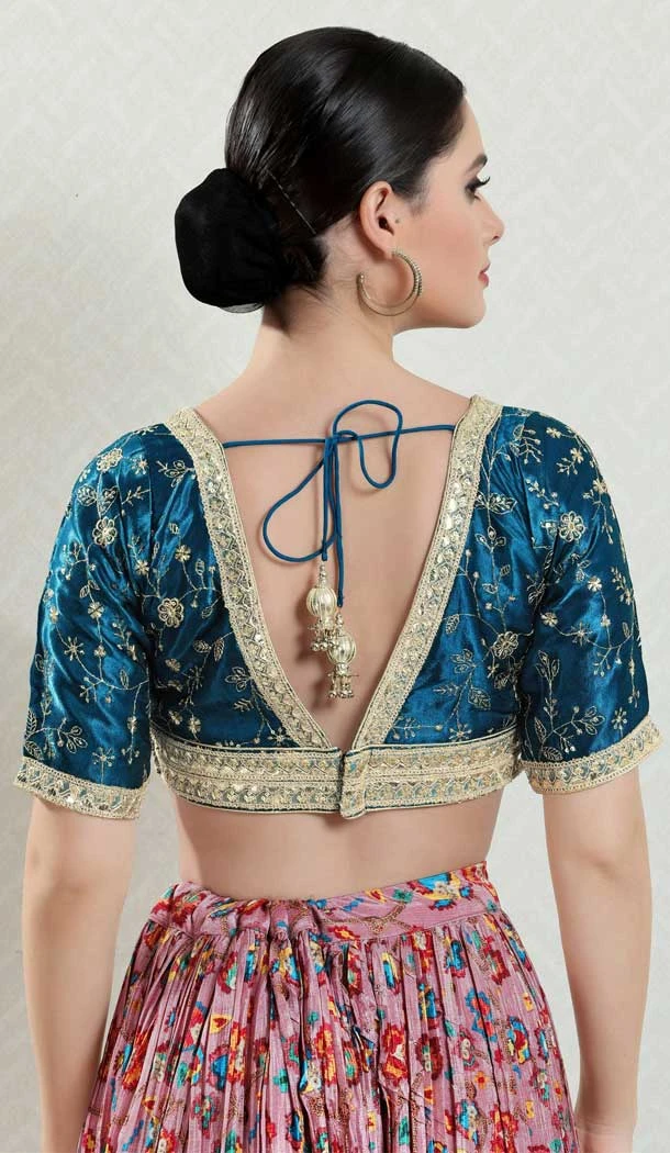 Silk Embroidery Work Peacock Blue Designer Festive Wear Readymade Blouse - 8226181203