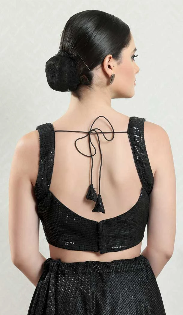 Black Silk Plain Designer Festive Wear Readymade Blouse - 8226181204