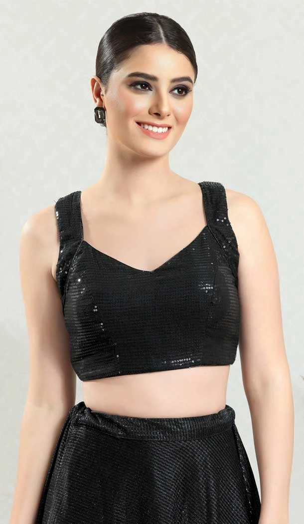 Black Silk Plain Designer Festive Wear Readymade Blouse - 8226181204