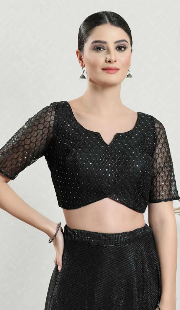 Net Embroidery Work Black Designer Festive Wear Readymade Blouse - 8226181206