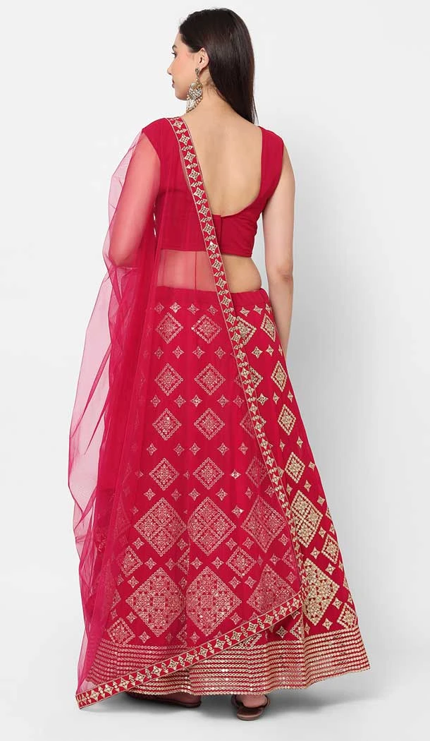 Party Wear Georgette Magenta Mirror Work Designer Lehenga Choli - 8229181217