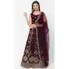 Party Wear Georgette Wine Mirror Work Designer Lehenga Choli - 8229181219