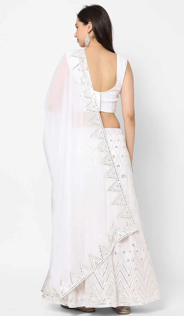 Party Wear Georgette White Sequinned Work Designer Lehenga Choli - 8229181220