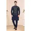 Art Silk Navy Blue Woven Work Designer Men's Readymade Kurta Pajama - 8220181155