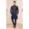 Art Silk Navy Blue Woven Work Designer Men's Readymade Kurta Pajama - 8220181155