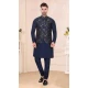 Art Silk Navy Blue Woven Work Designer Men's Readymade Kurta Pajama - 8220181155