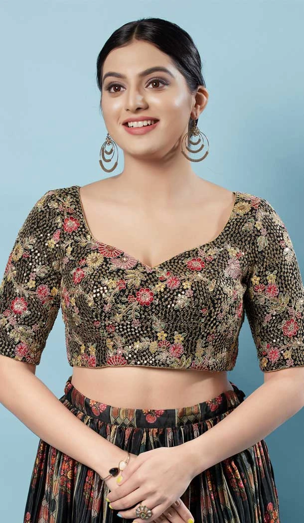 Party Wear Readymade Black Silk With Embroidery Work Designer Blouse - 8227181207