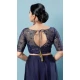 Party Wear Readymade Navy Blue Net With Sequins Work Designer Blouse - 8227181209