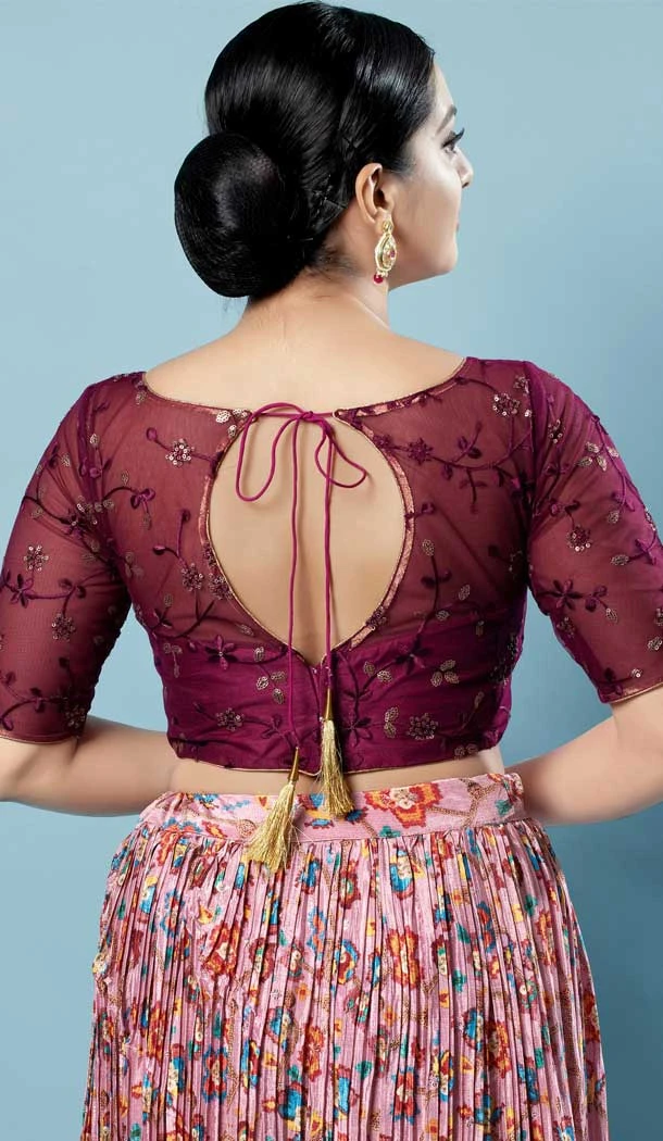 Party Wear Readymade Wine Net With Sequins Work Designer Blouse  - 8227181211