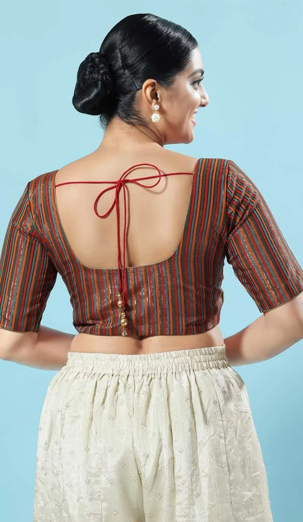Party Wear Readymade Dark Red Tissue With Printed Work Designer Blouse - 8227181212