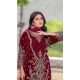 Maroon Velvet Embroidered Party Wear Pakistani Salwar Suit - 11194199554